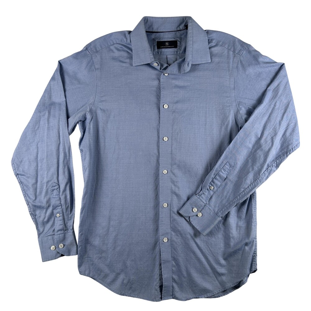 Hart Schaffner Marx Dress Shirt Mens Medium Blue Solid Long Sleeve 100% Cotton